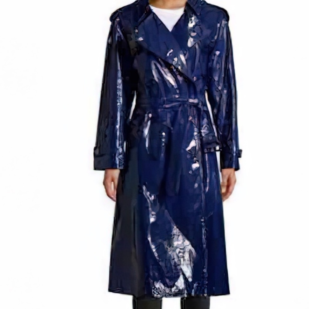 Women’s authentic Burberry patent navy trench coat